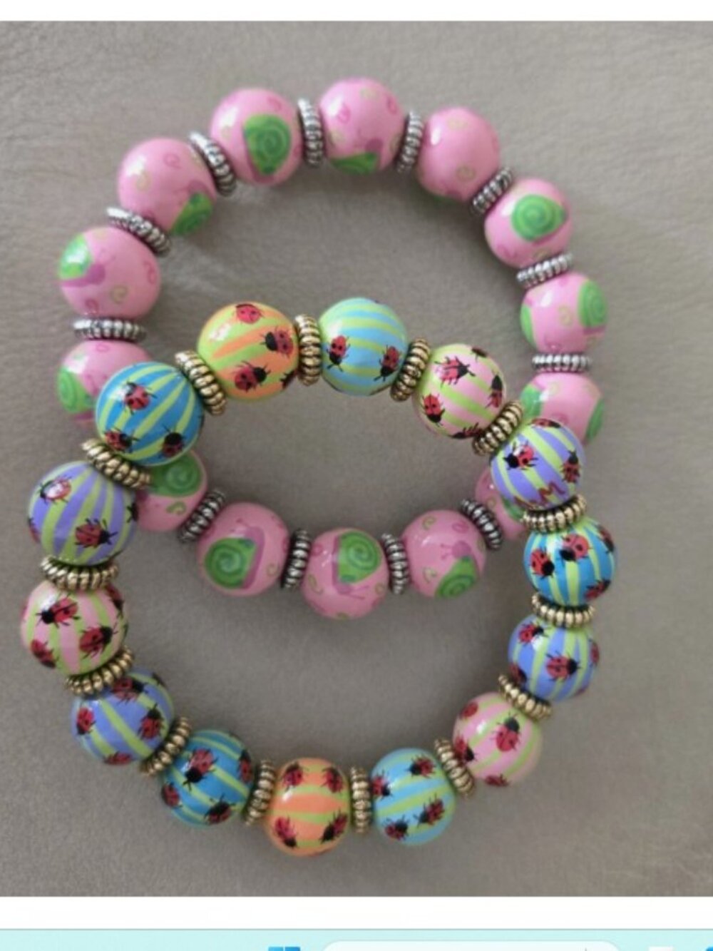 Angela Moore Multicolor Bracelets set of 2 ladybugs snails NWOT
